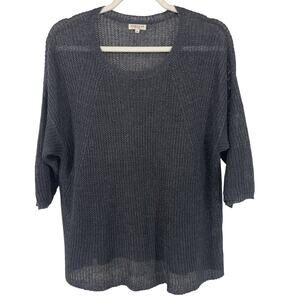 Demylee Size XS Open Knit Linen Sweater Top Soft Black‎ Boxy Lightweight Preppy